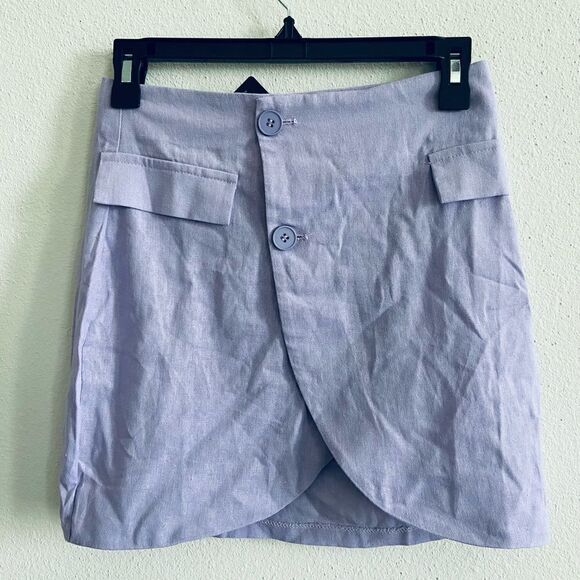 Pretty little things Lilac Woven Button Side Mini Skirt Sz 4 NWT - Picture 7 of 11